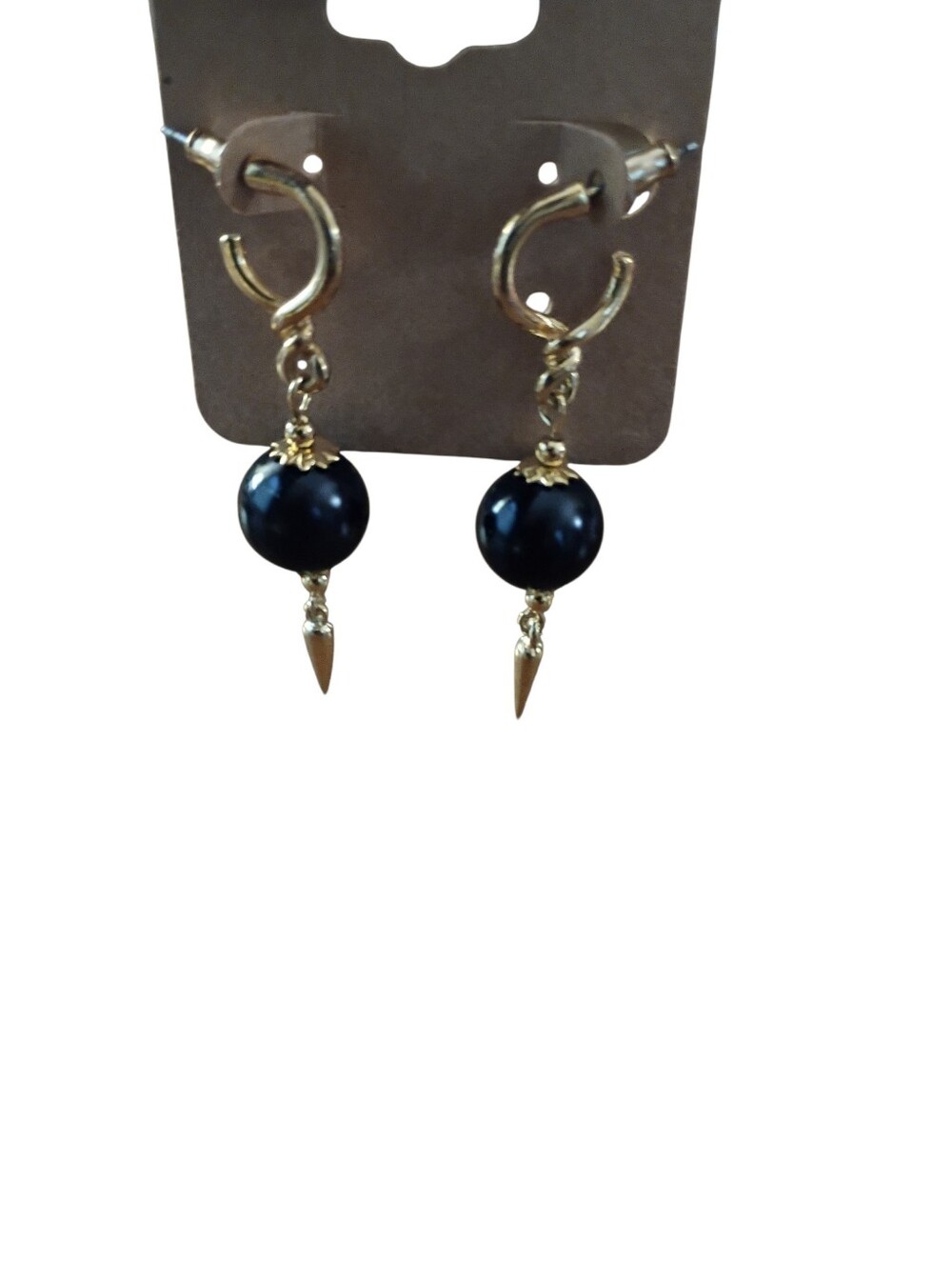 Gold Hoop Earrings Black Bead Spike Dangle Statement Earrings